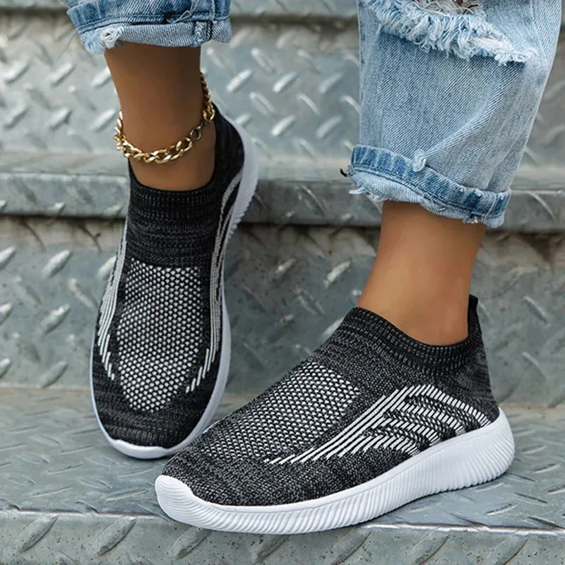 AMOZAE- -  Slip On Striped Mesh Sneakers