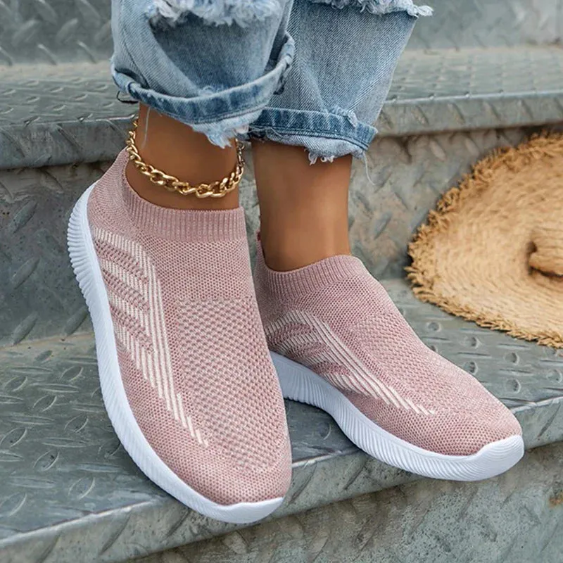 AMOZAE- -  Slip On Striped Mesh Sneakers