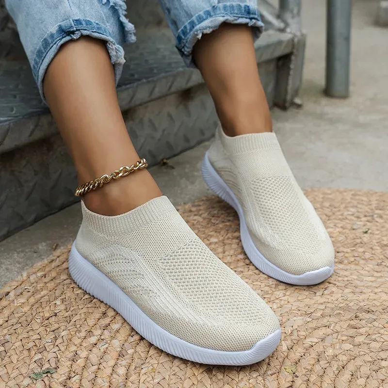 AMOZAE- -  Slip On Striped Mesh Sneakers