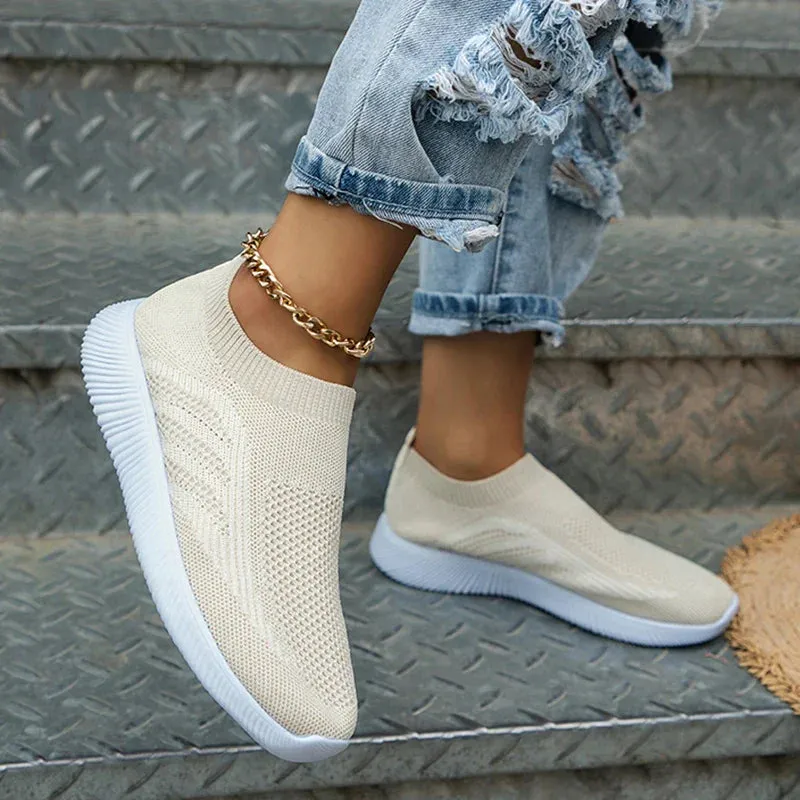 AMOZAE- -  Slip On Striped Mesh Sneakers