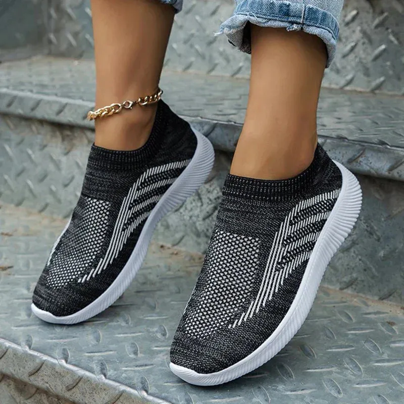 AMOZAE- -  Slip On Striped Mesh Sneakers