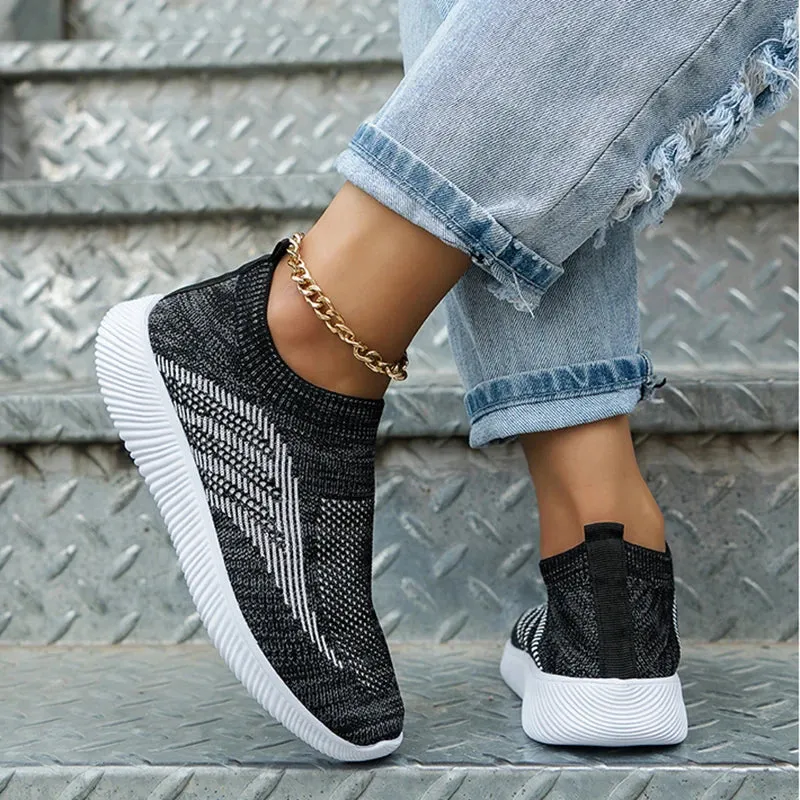 AMOZAE- -  Slip On Striped Mesh Sneakers