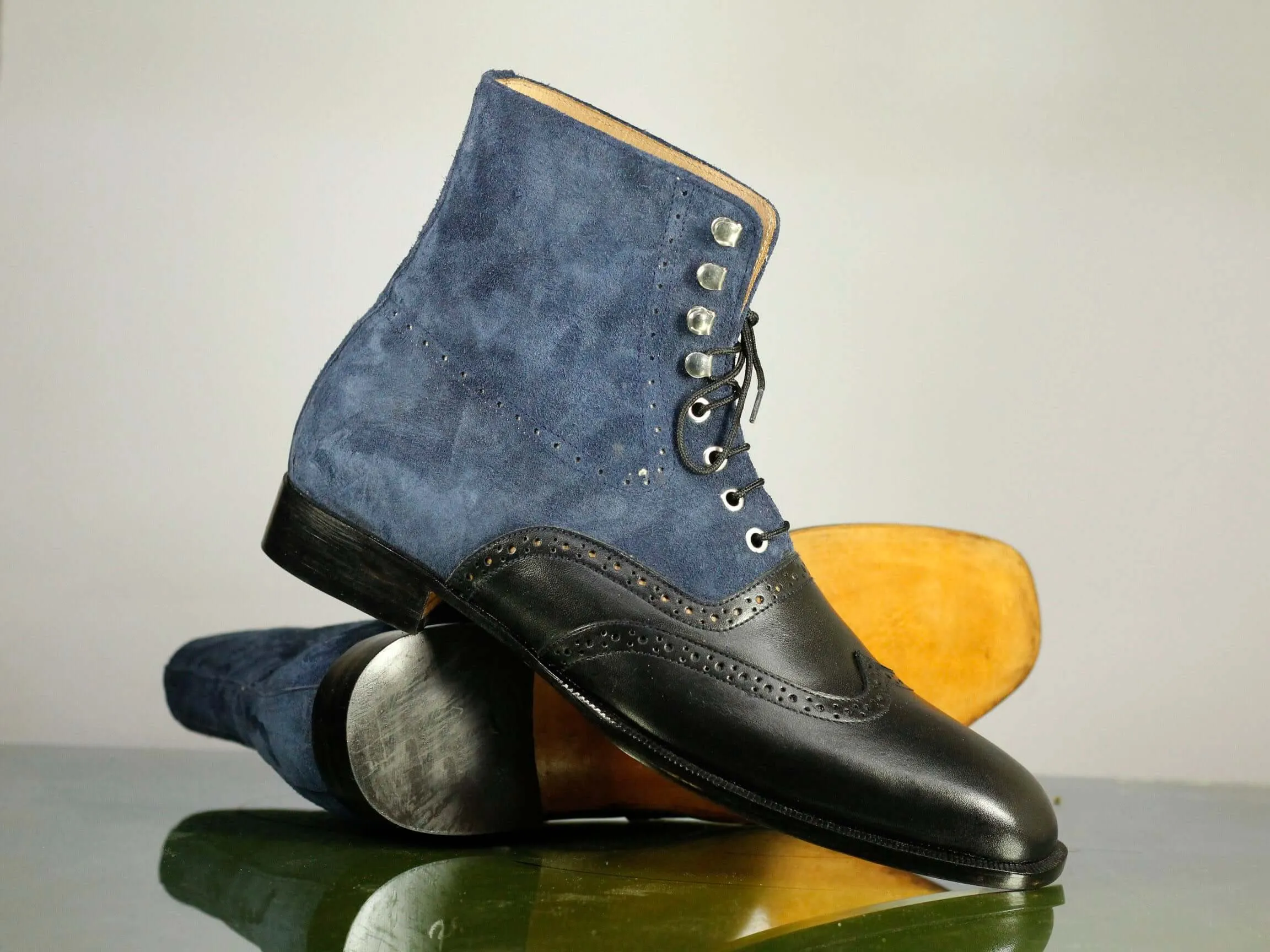 Ankle Black Blue Leather Suede Lace Up Boot,Men's Oxford Boot