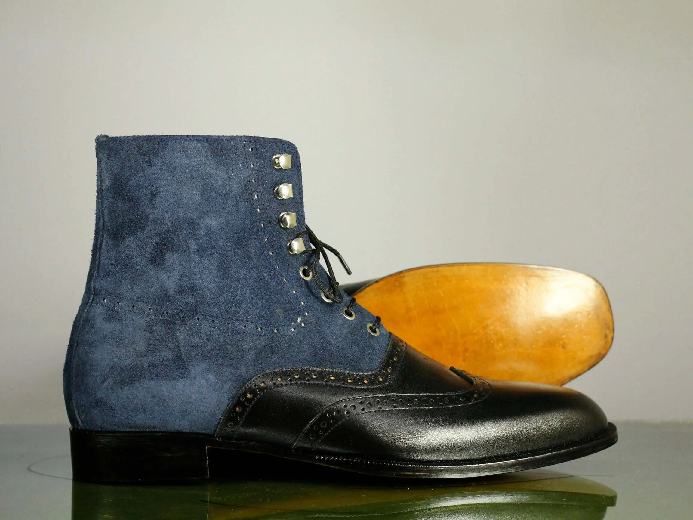 Ankle Black Blue Leather Suede Lace Up Boot,Men's Oxford Boot