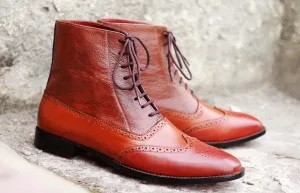 Ankle Boot Burgundy Lace Up,Handmade Men's Oxford Boot