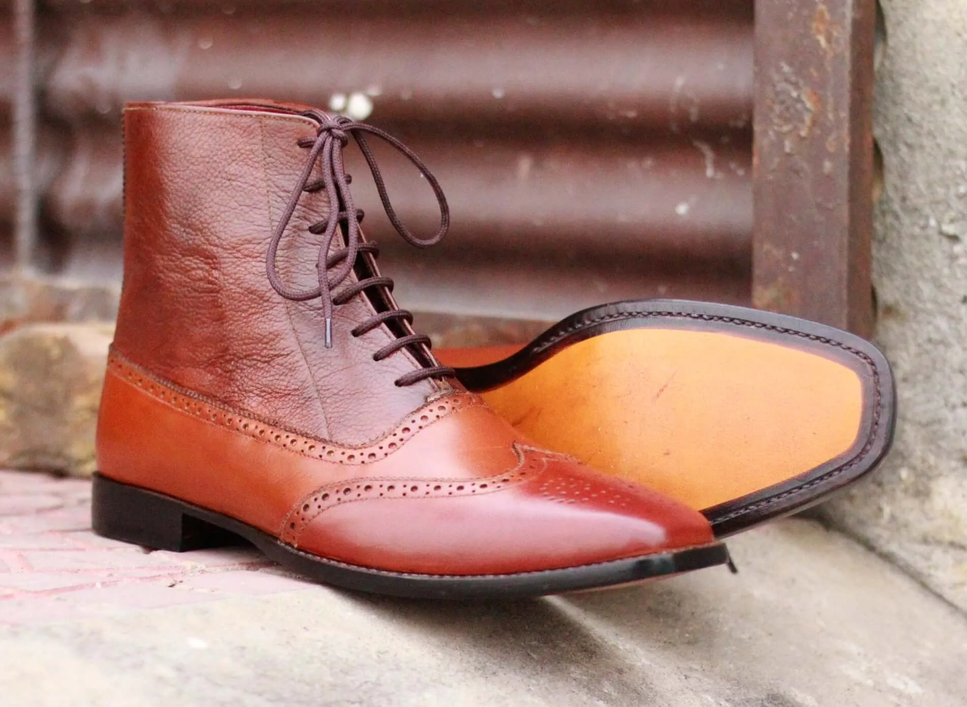 Ankle Boot Burgundy Lace Up,Handmade Men's Oxford Boot