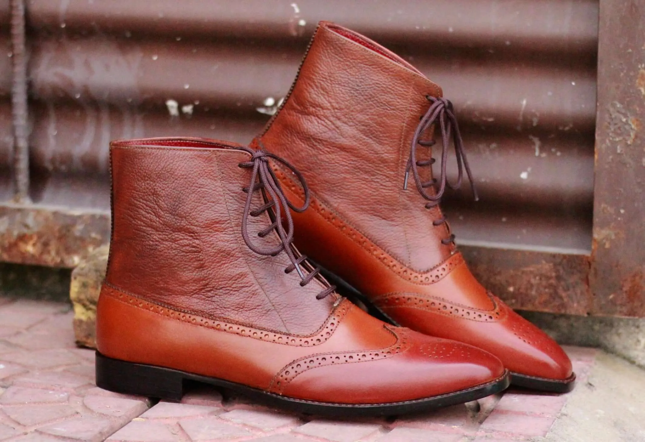 Ankle Boot Burgundy Lace Up,Handmade Men's Oxford Boot