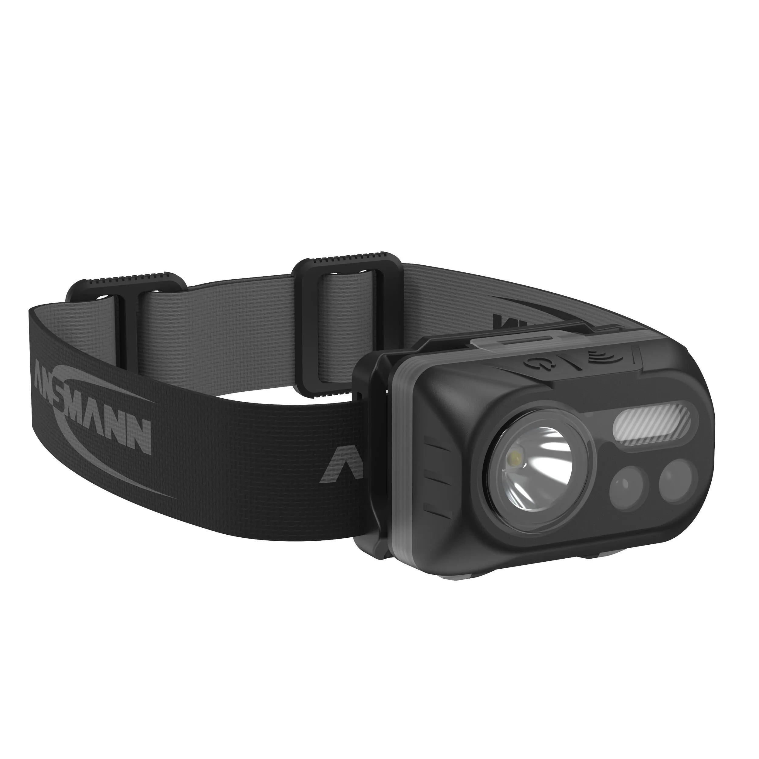 Ansmann LED headlamp with gesture control including batteries and 4 mounting clips, black