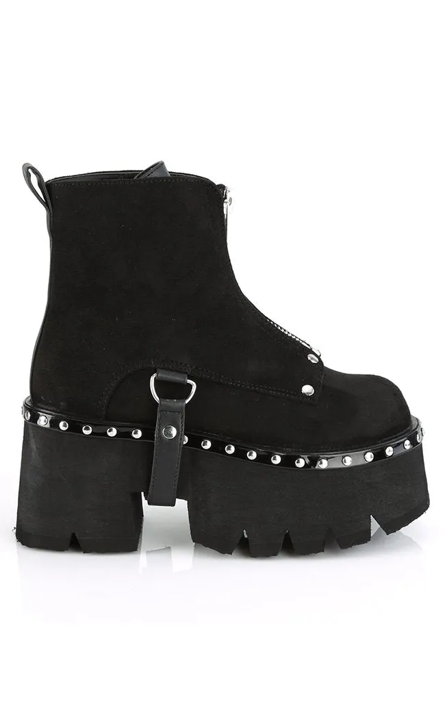 ASHES-100 Black Vegan Suede Platform Ankle Boots