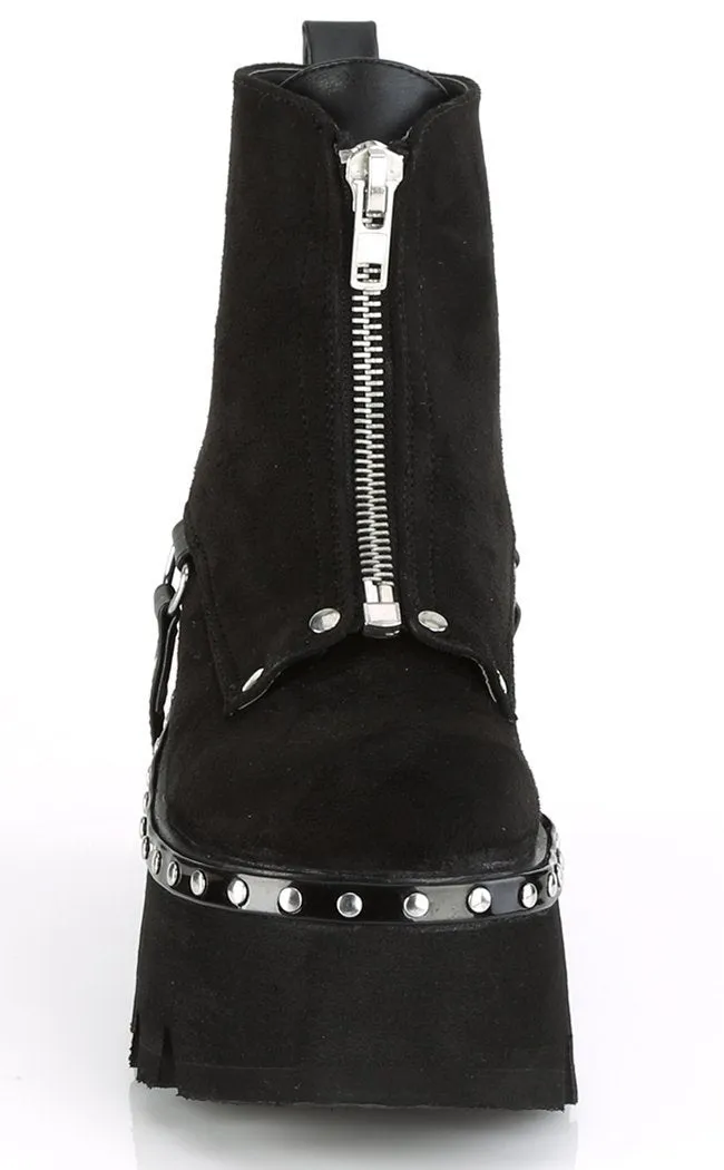 ASHES-100 Black Vegan Suede Platform Ankle Boots