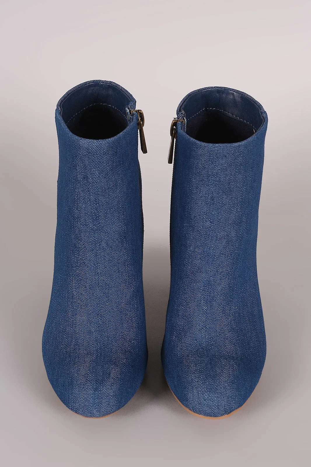 Bamboo Denim Chunky Heeled Ankle Boots