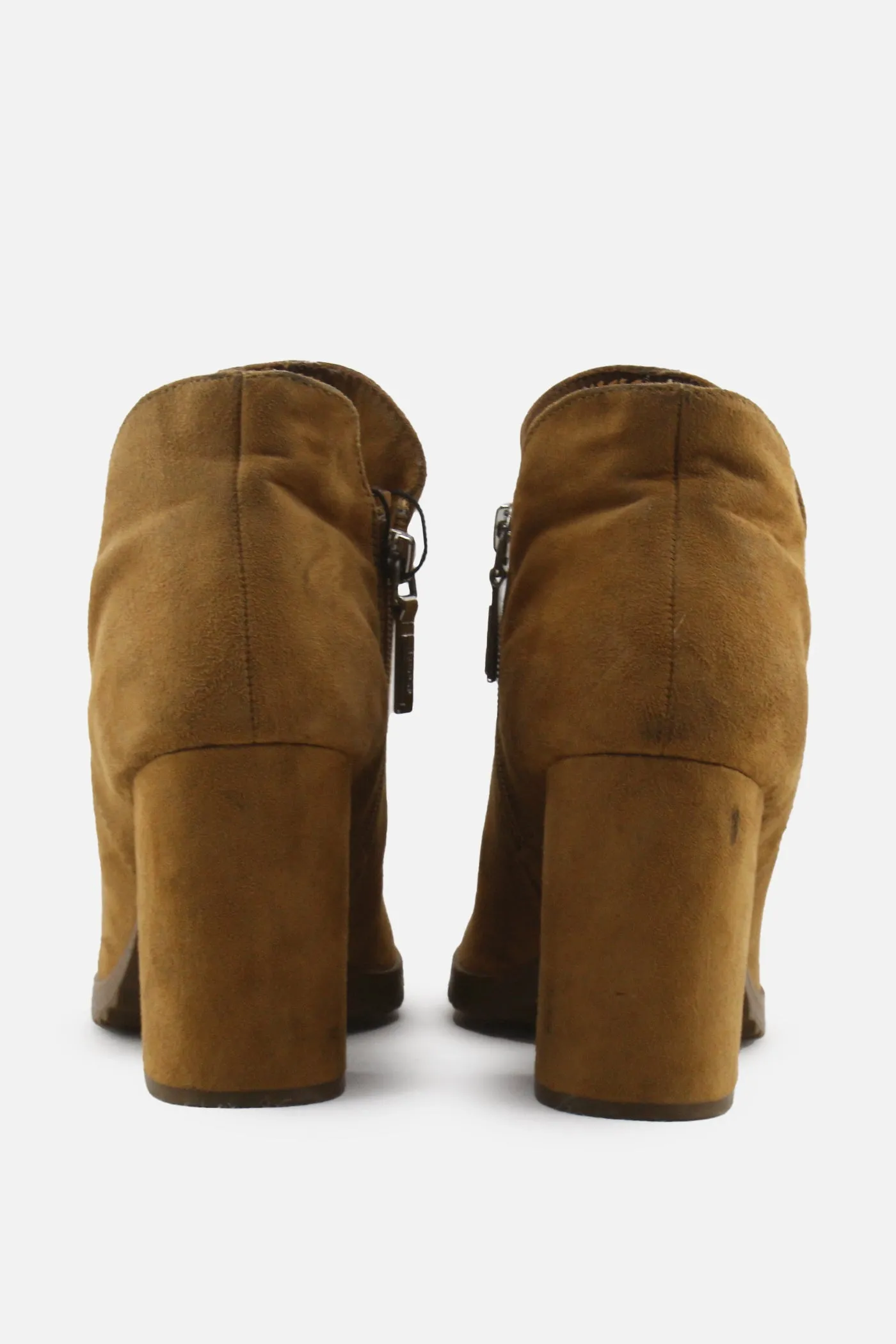 Bershka Zipper Block Heels Ankle Boots | Suede