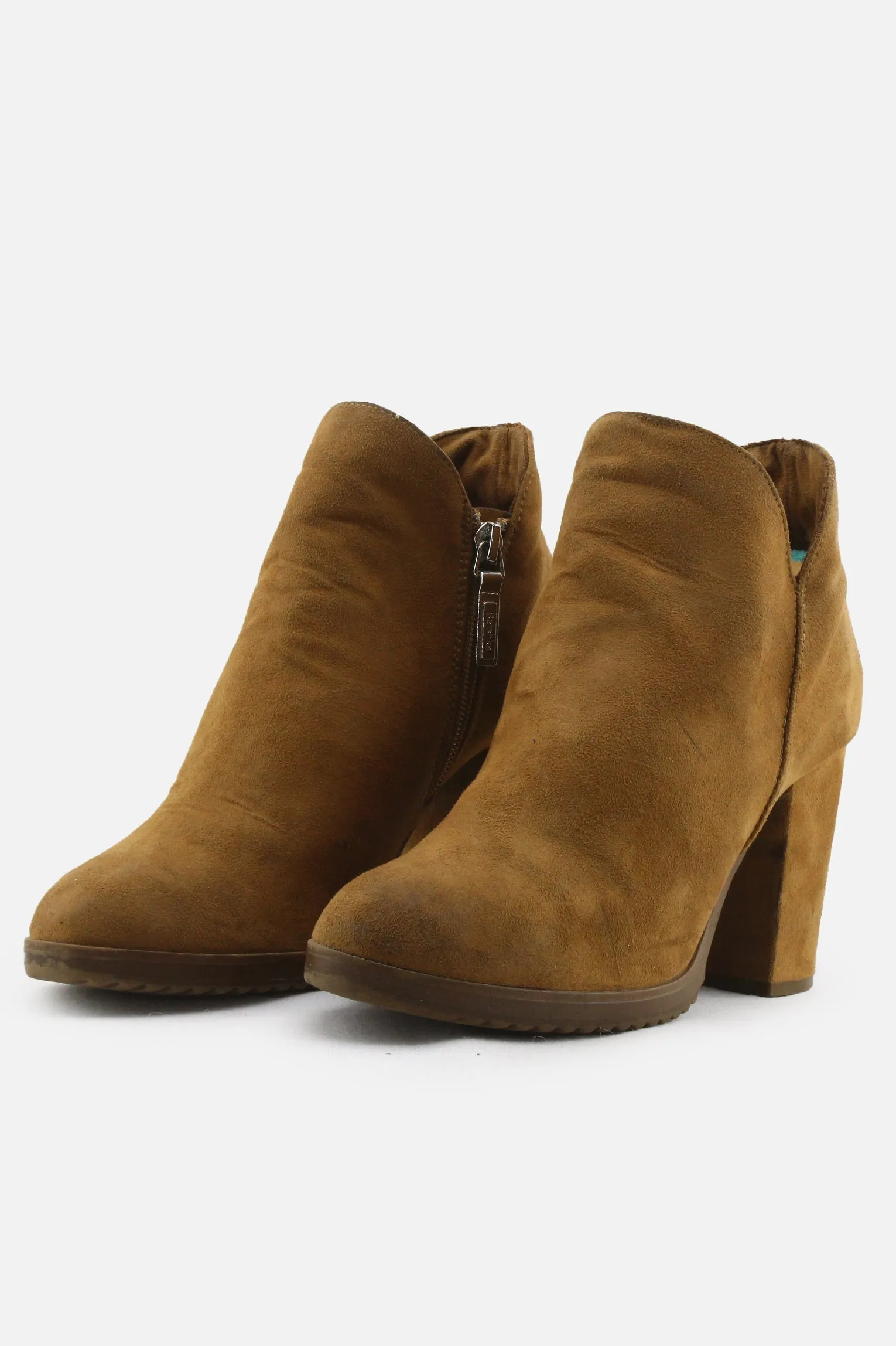 Bershka Zipper Block Heels Ankle Boots | Suede