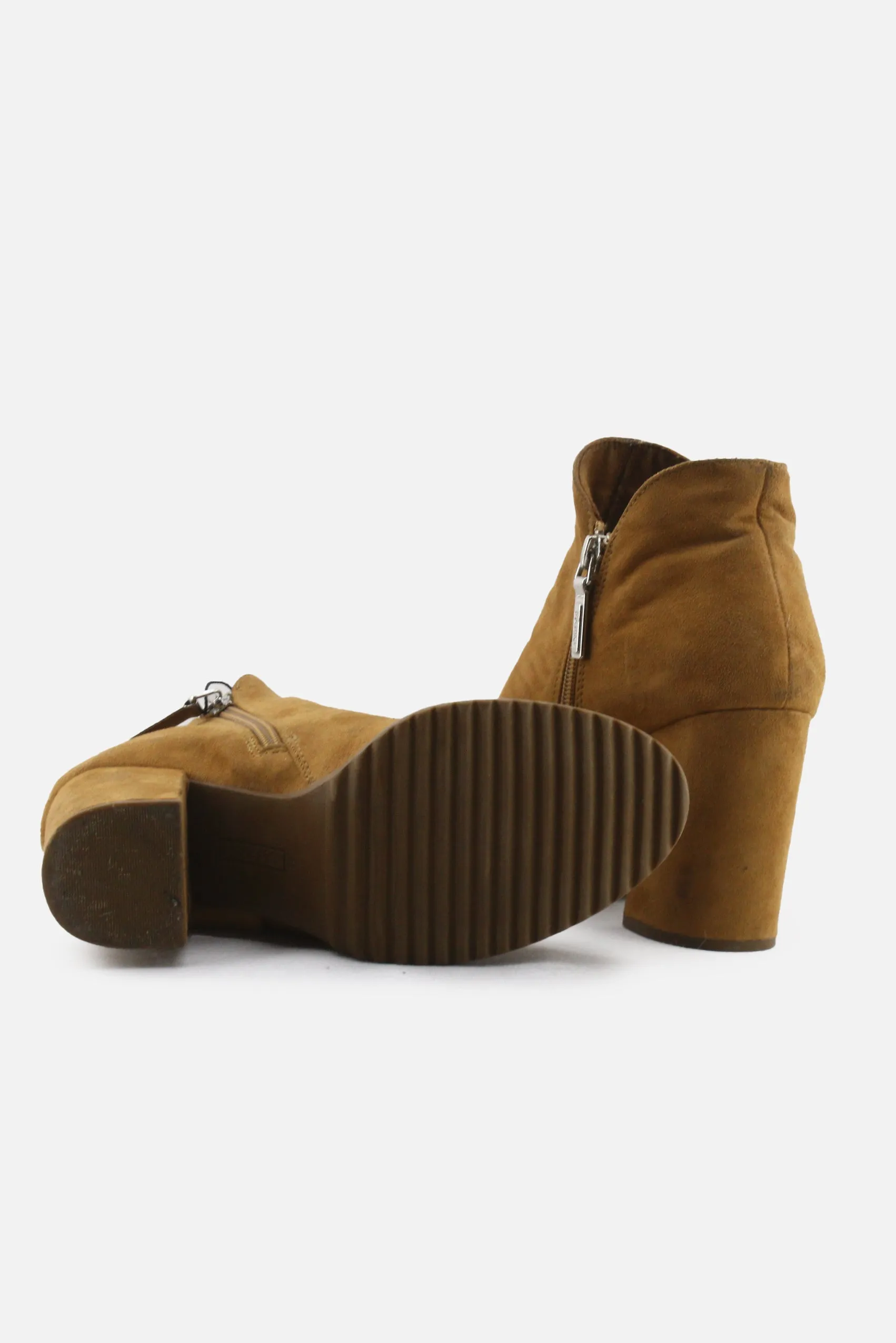 Bershka Zipper Block Heels Ankle Boots | Suede