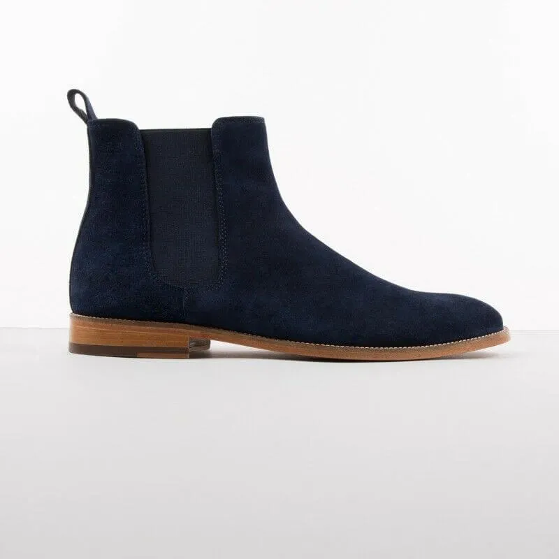 Bespoke Ankle High Blue Chelsea Suede Dress Boot,Oxford Shoes