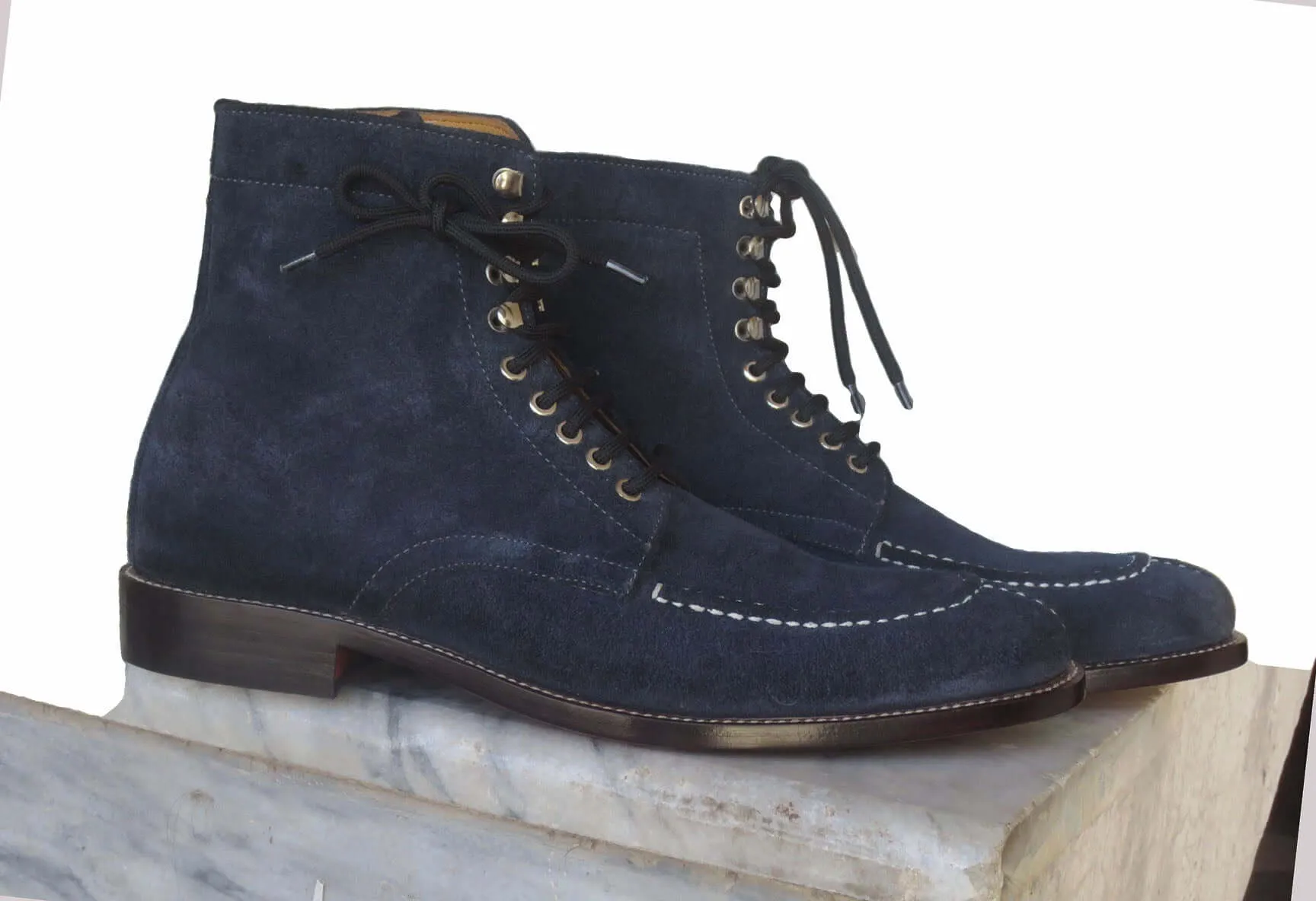 Bespoke Black Suede Ankle Lace Up Boots