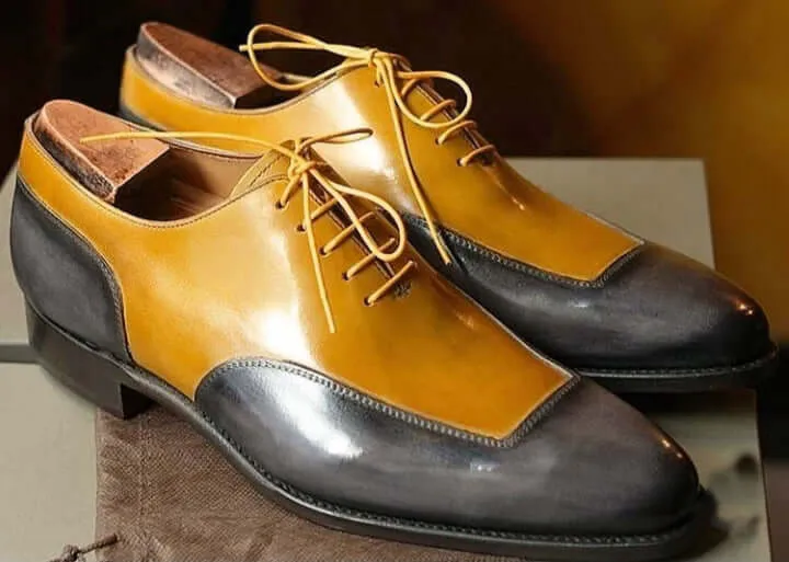 Bespoke Two Tone Leather Square Toe Lace Up Shoes for Men