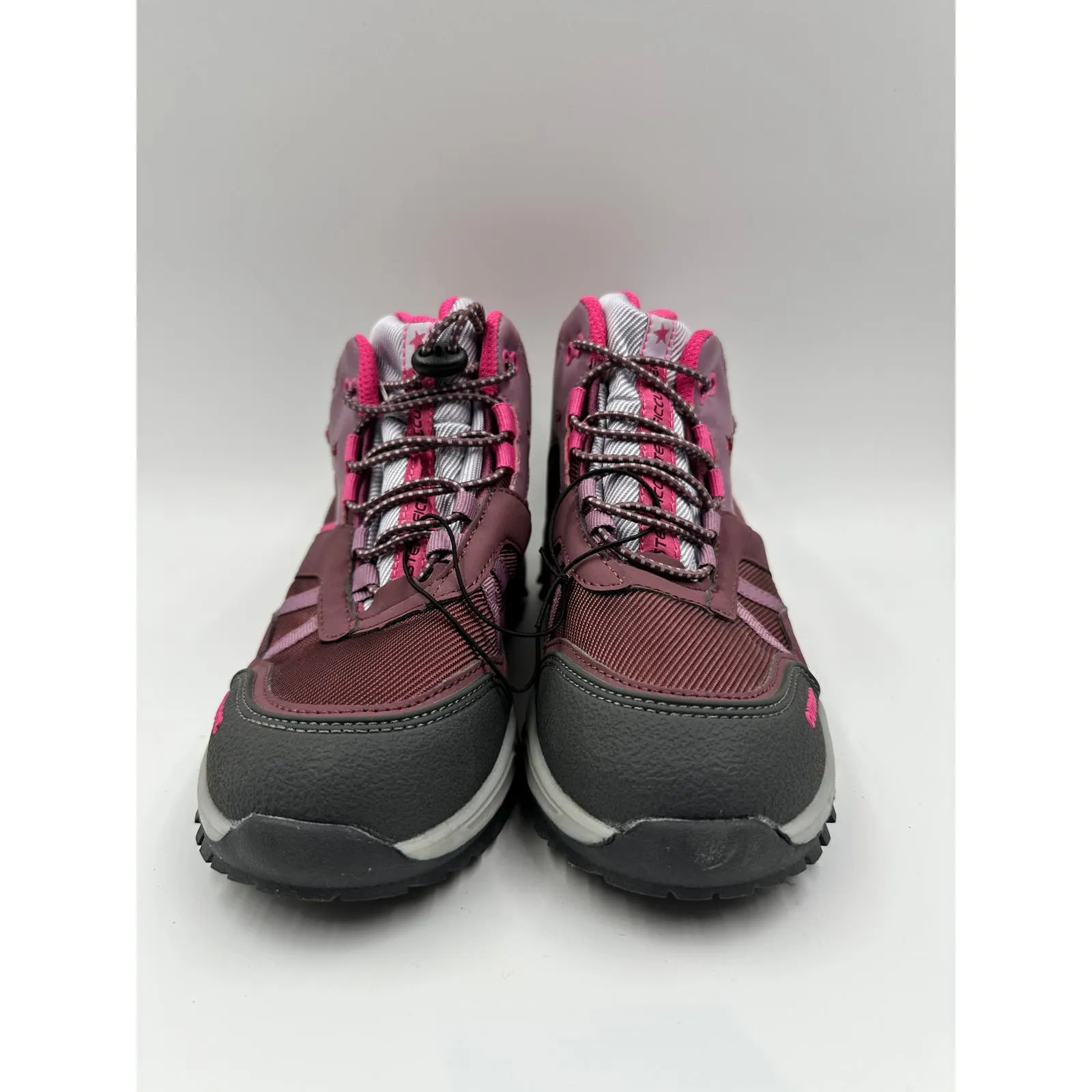 Big Kid Size 5, High Top Pink and Purple Hikers w/ Elastic Cinch Straps