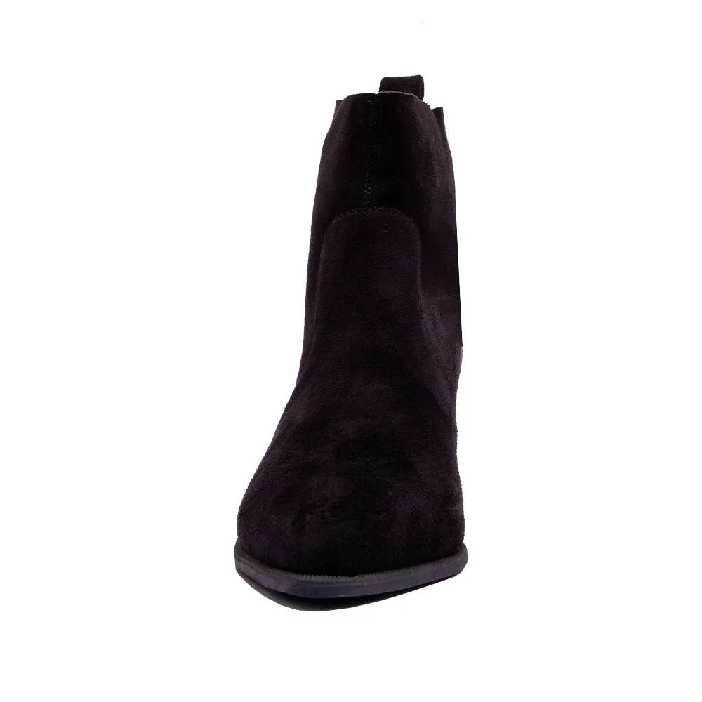 Black Faux Suede Pointed Toe Ankle Boot