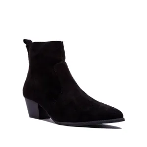 Black Faux Suede Pointed Toe Ankle Boot