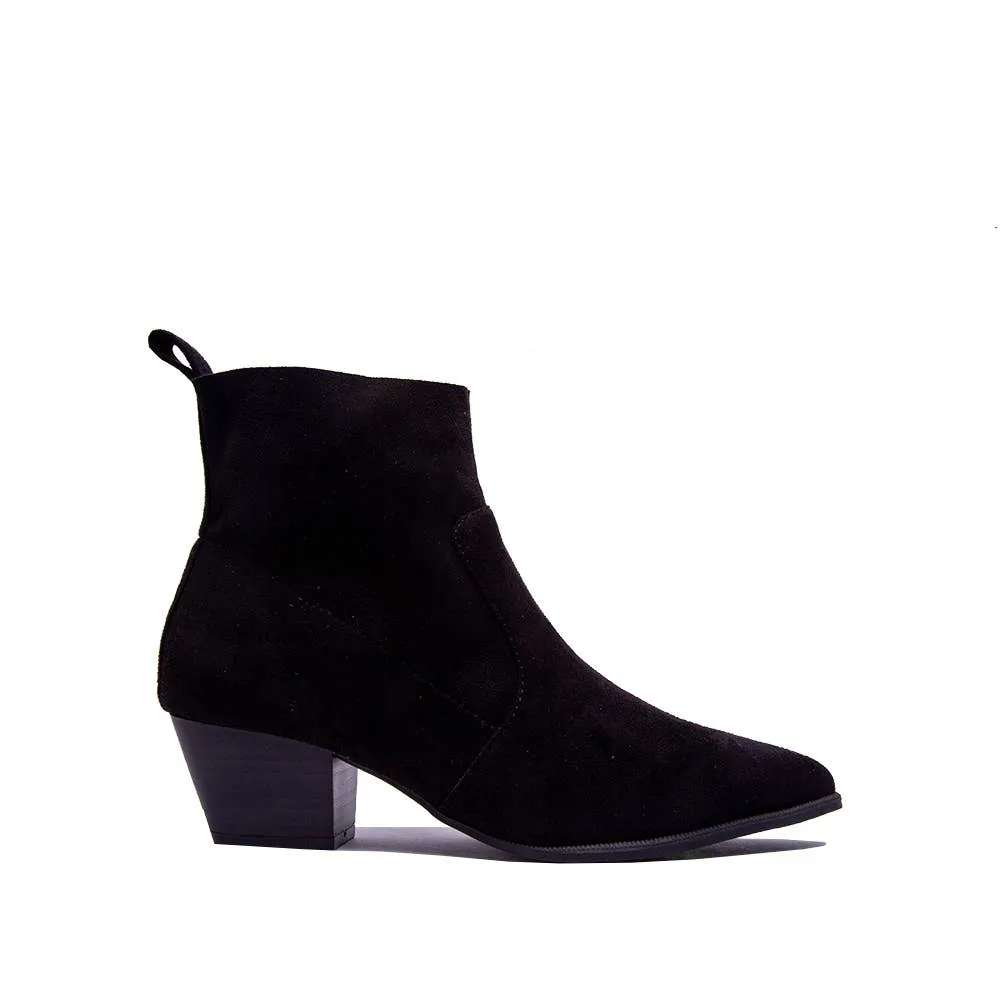 Black Faux Suede Pointed Toe Ankle Boot