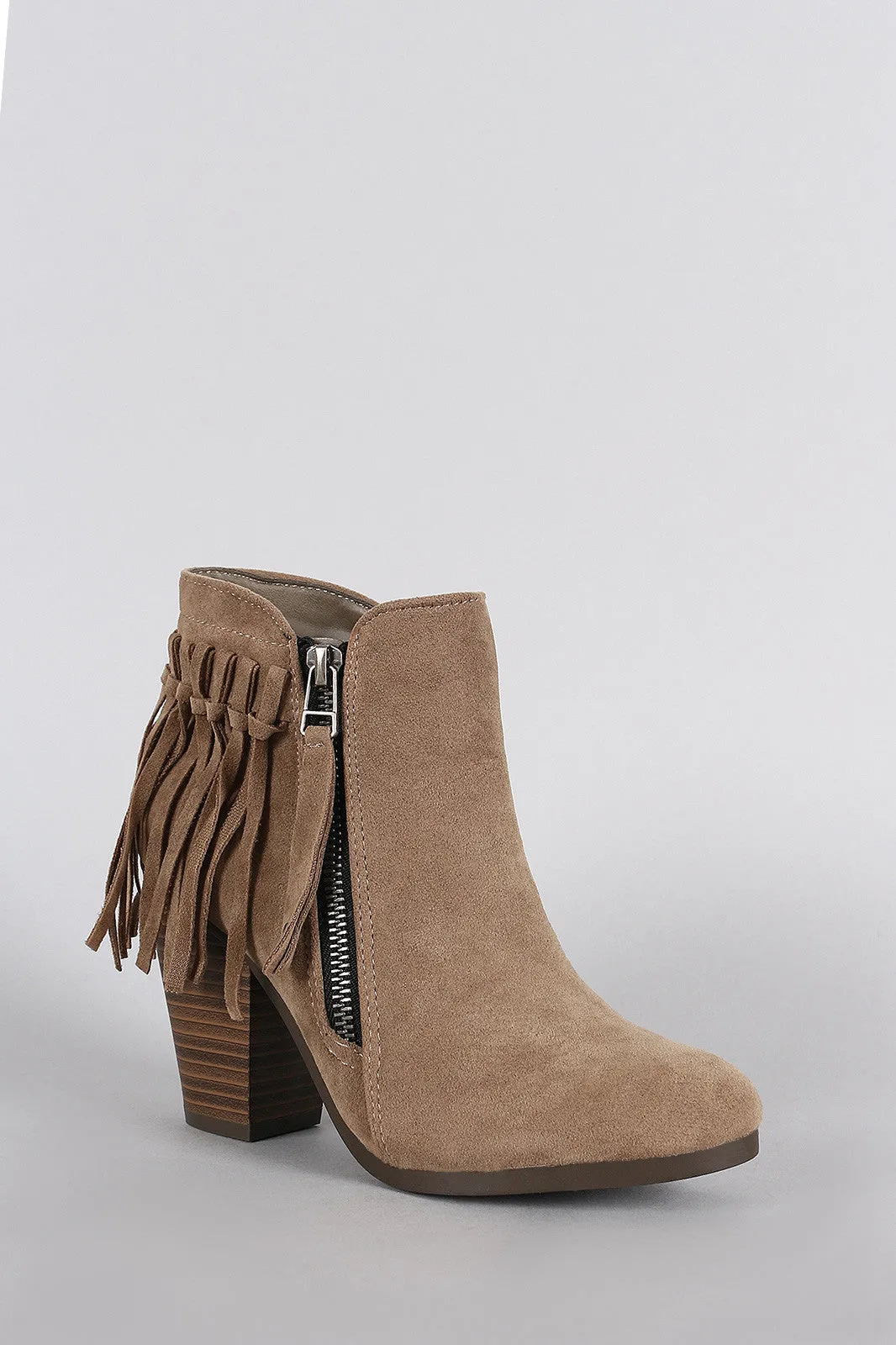 Breckelle Suede Fringe Cowgirl Chunky Heeled Ankle Boots