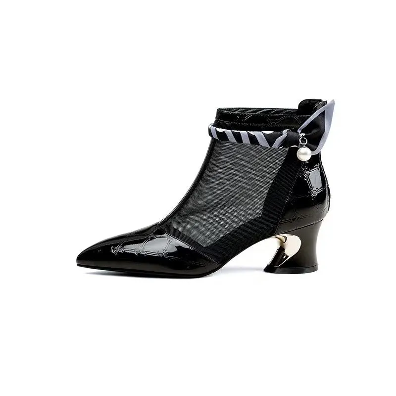 ChicLuxe Exotic Mesh Pointed Toe Heeled Boots