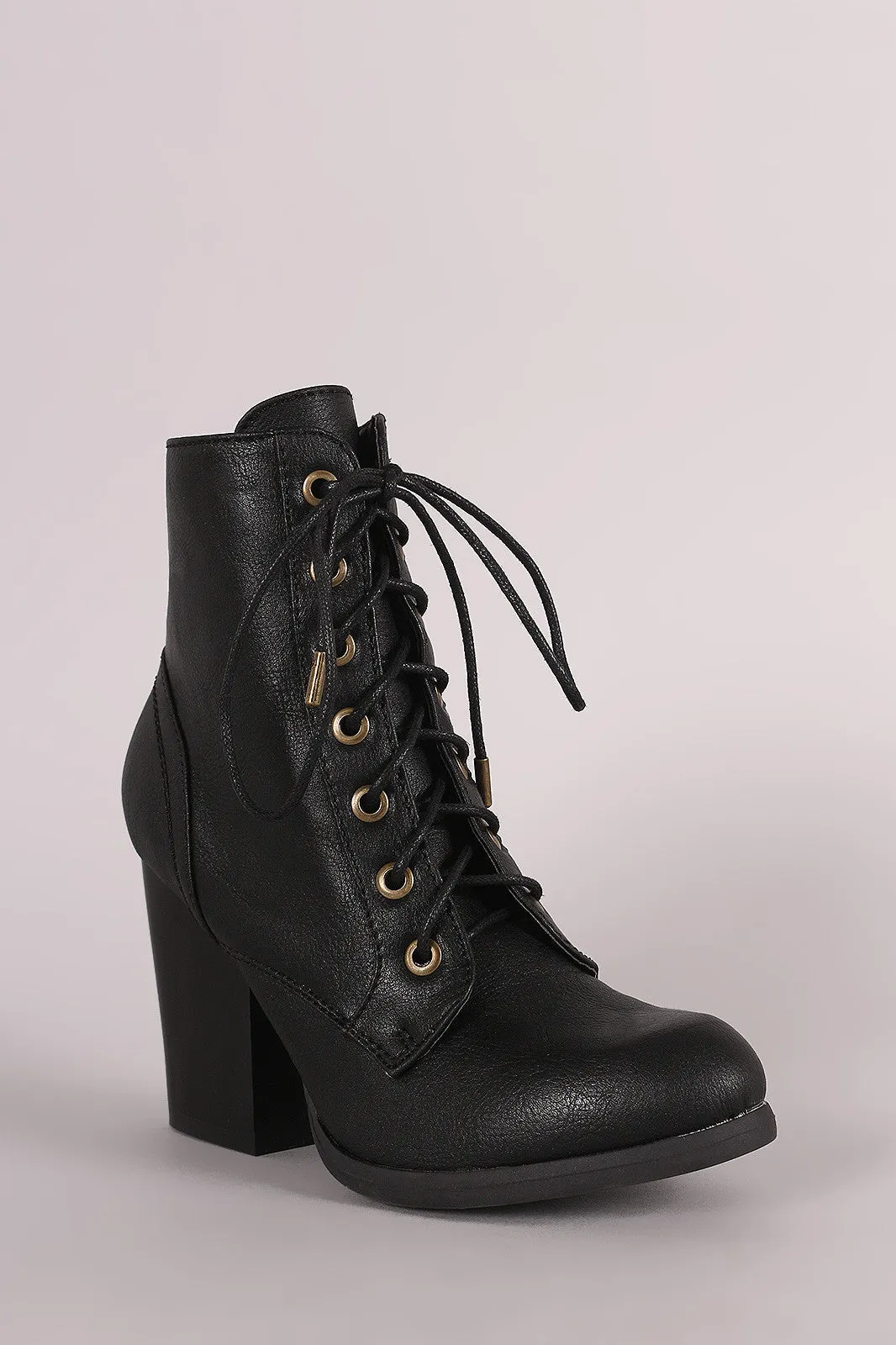 Chunky Heeled Combat Lace-Up Ankle Boots