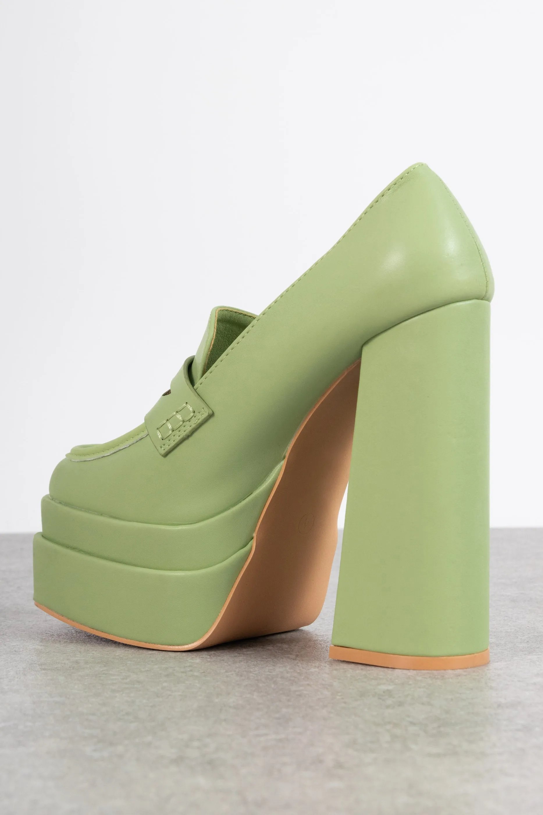 Daisy Street Double Platform Heeled Loafers in Lime