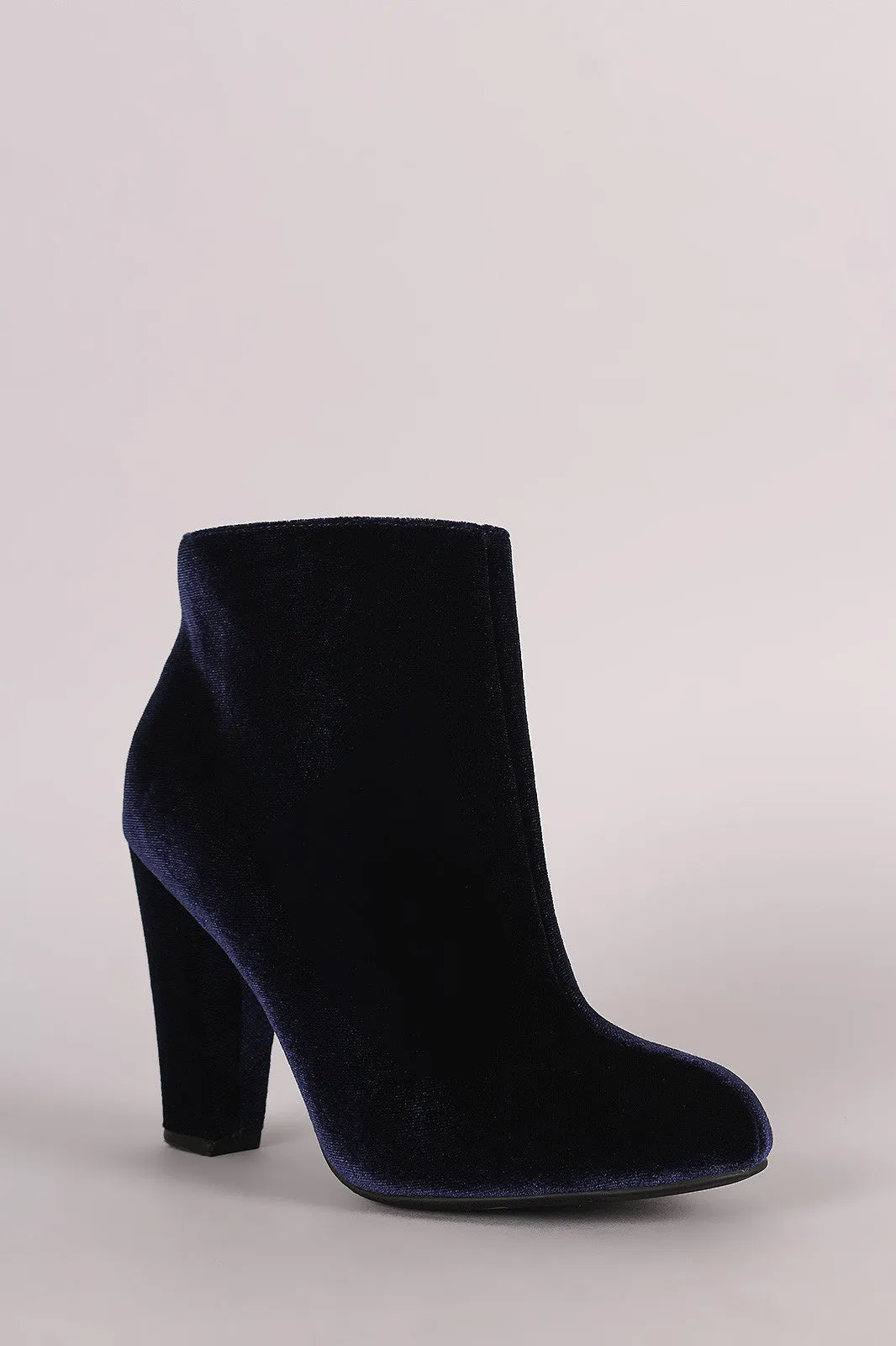 Evonne -  Velvet Almond Toe Chunky Heeled Booties