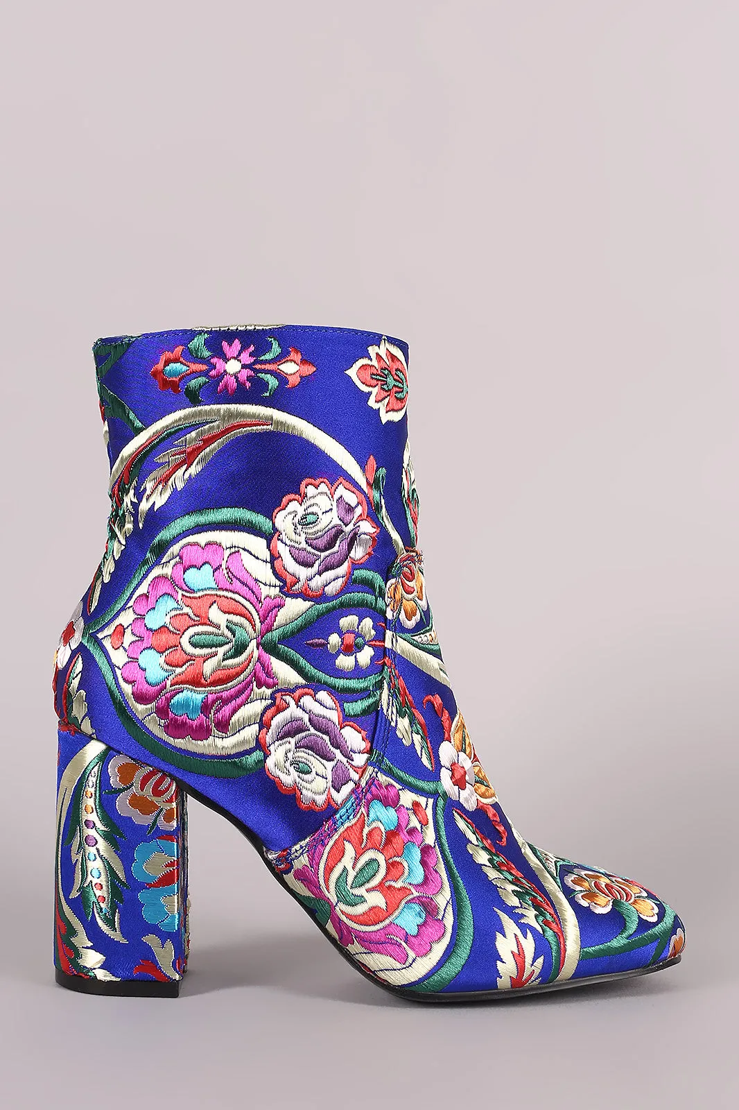 Floral Brocade Block Heeled Booties