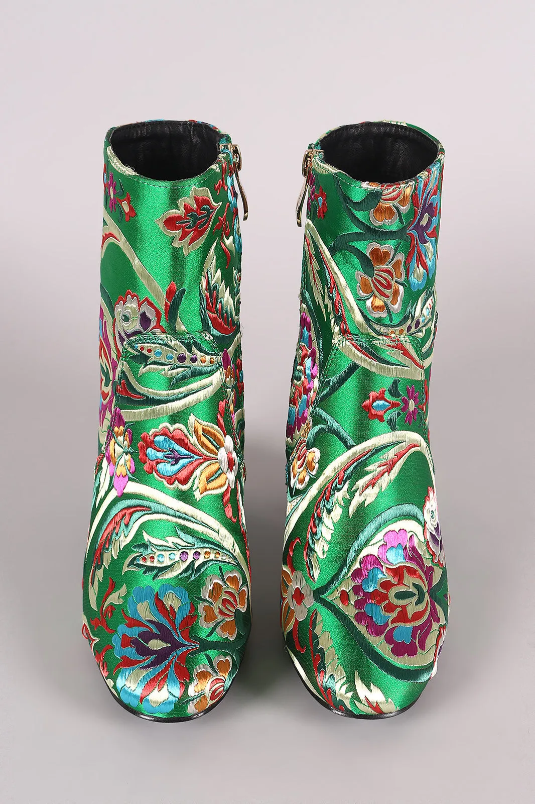 Floral Brocade Block Heeled Booties