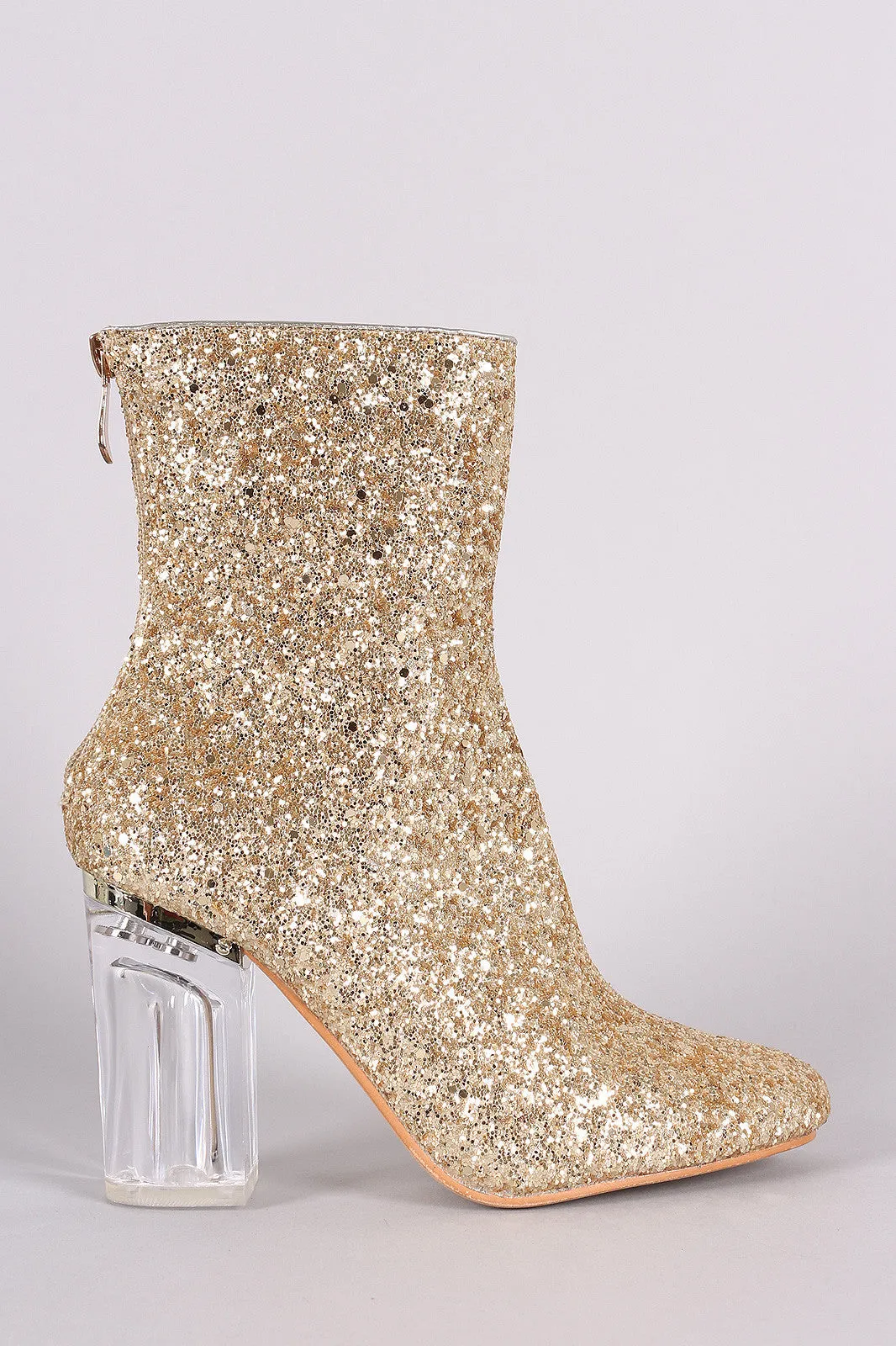 Glitter Chunky Lucite Heeled Ankle Boots