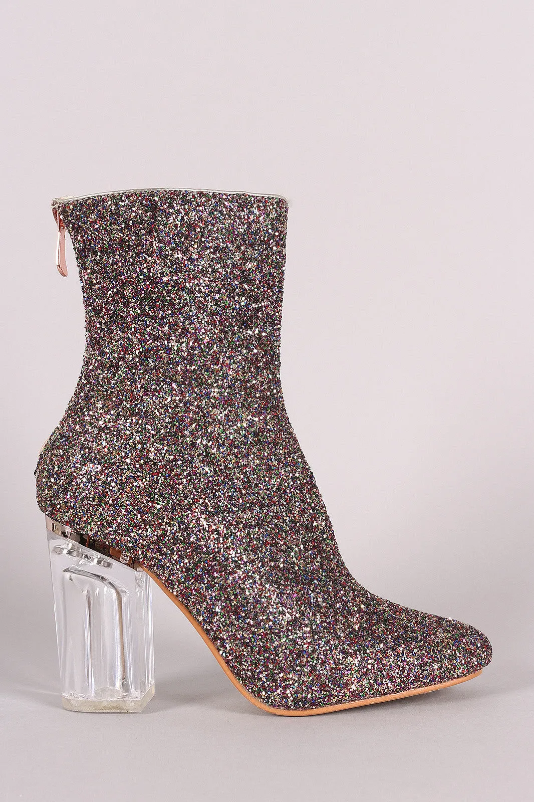 Glitter Chunky Lucite Heeled Ankle Boots