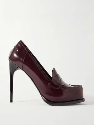 Glossed-leather platform pumps