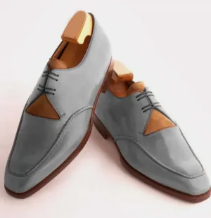 Gray Leather New Edition Split Design Handmade Lace Up Shoes