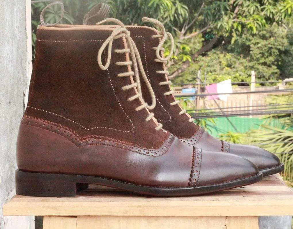 Handmade Brown Ankle Boot  For Men