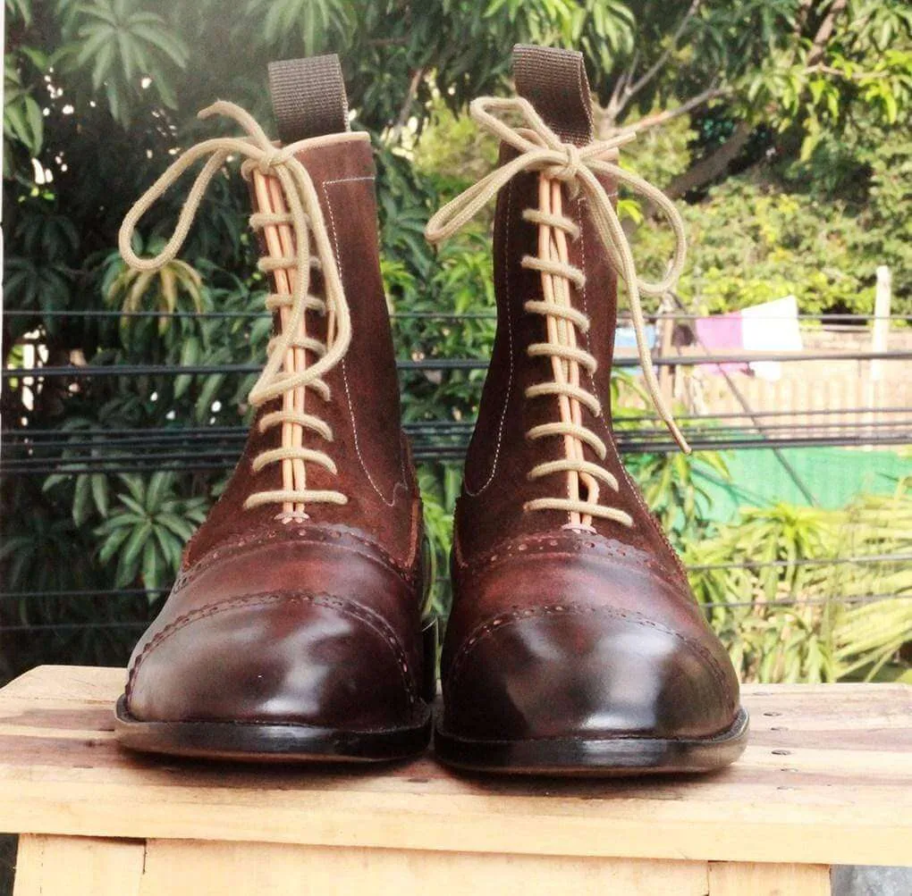 Handmade Brown Ankle Boot  For Men