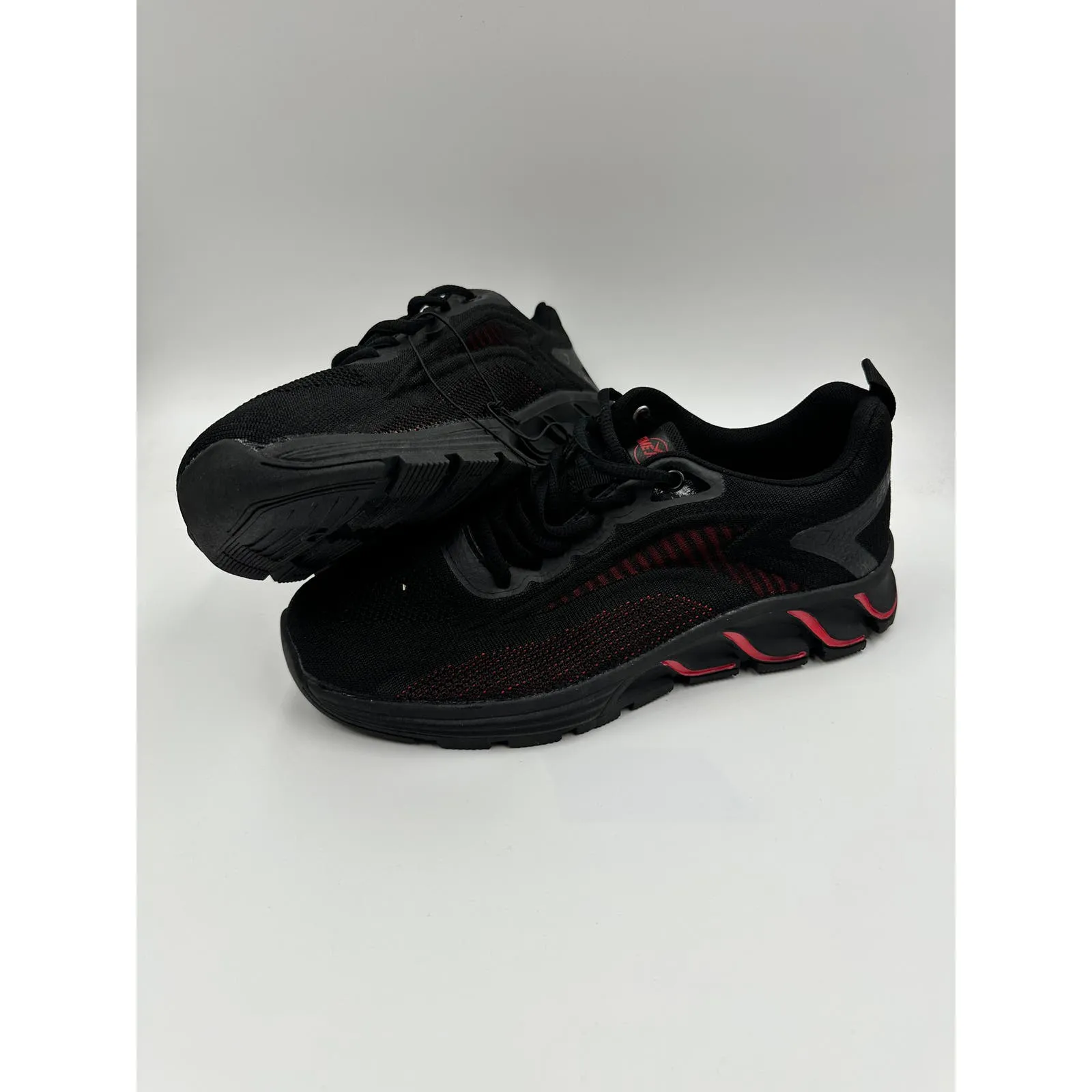 Men's Size 8, Black and Red Knit Running Sneakers