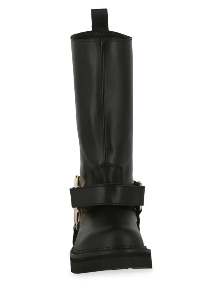 Moschino Leather Lug Sole Biker Boots, Black