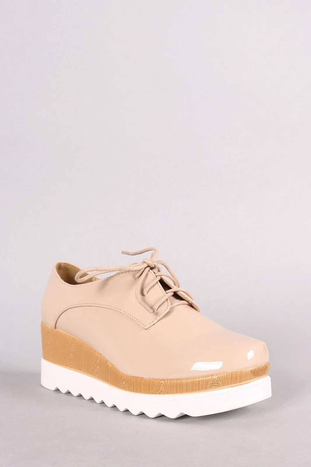 Patent Lug Sole Lace Up Oxford Platform Wedge