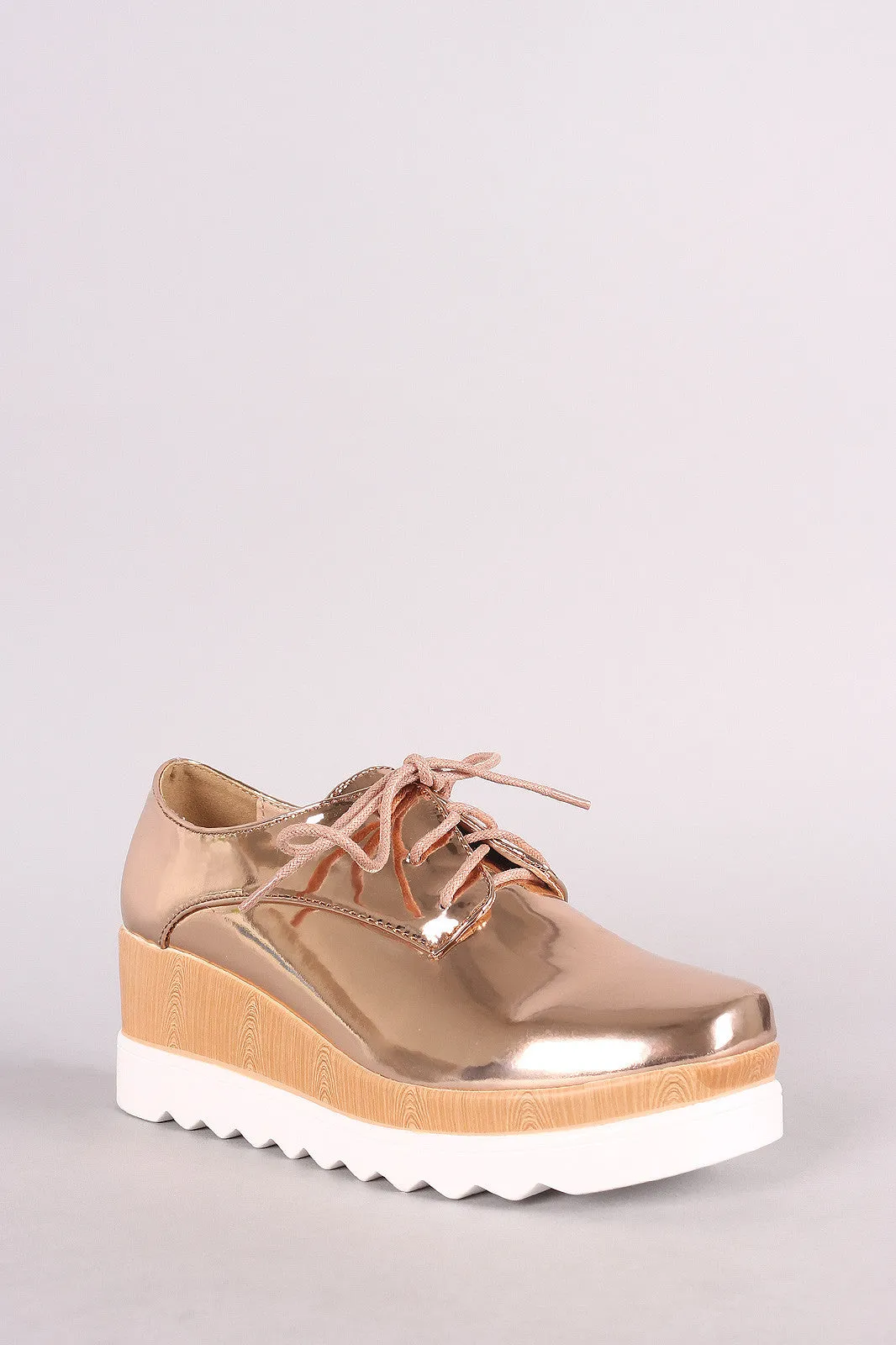 Patent Lug Sole Lace Up Oxford Platform Wedge