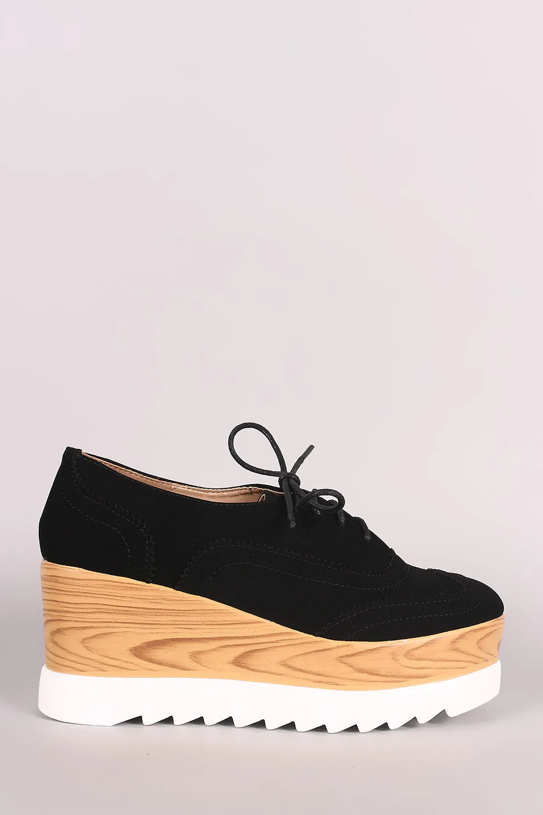 Perforated Nubuck Lug Sole Lace Up Oxford Platform Wedge