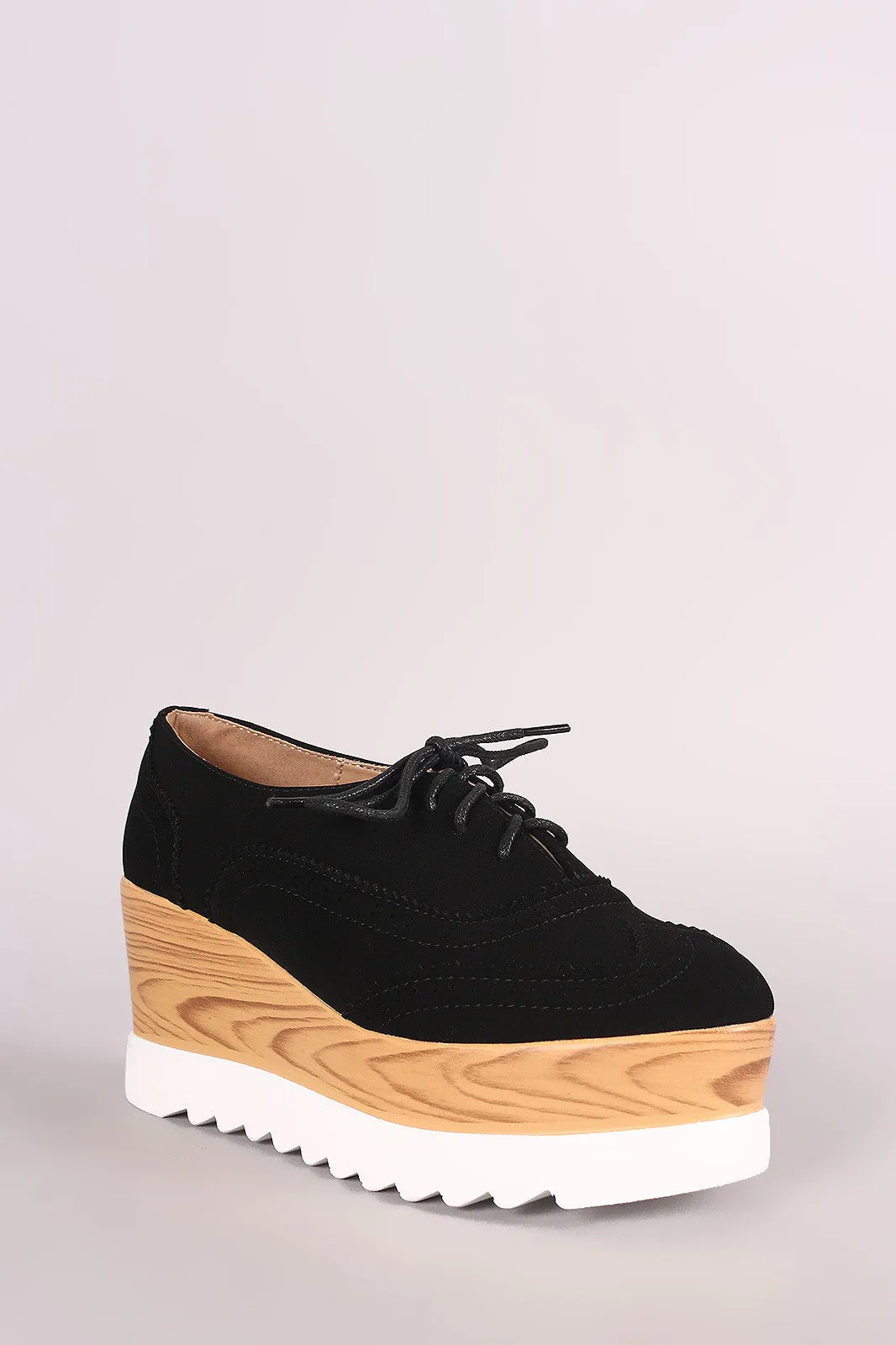 Perforated Nubuck Lug Sole Lace Up Oxford Platform Wedge