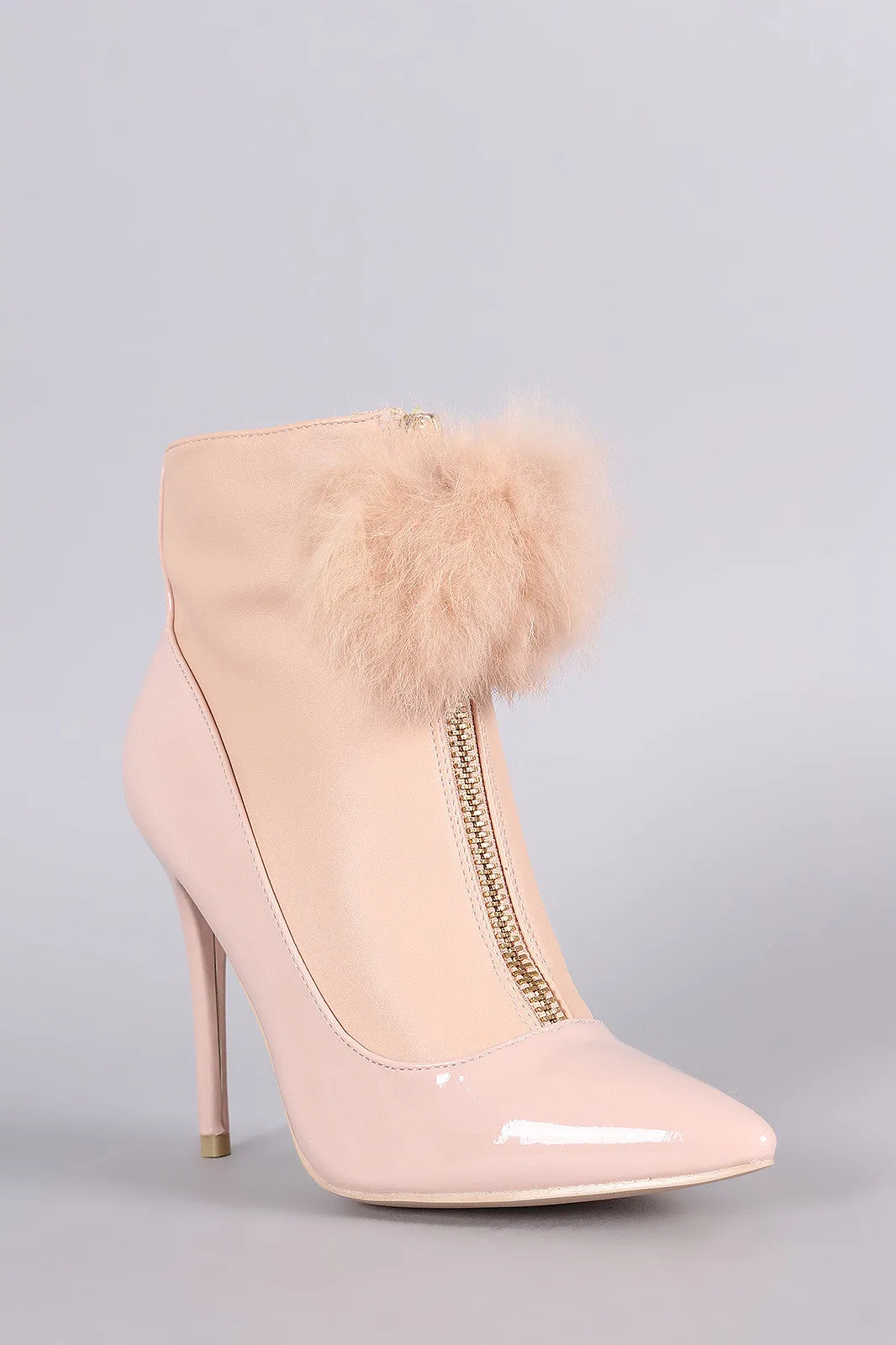 Privileged Pom Pom Zip Up Front Stiletto Heeled Booties