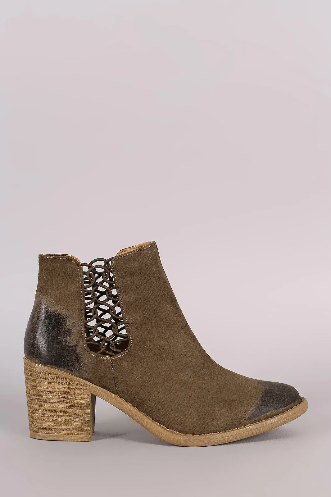 Qupid Elasticized Woven Chunky Heeled Booties