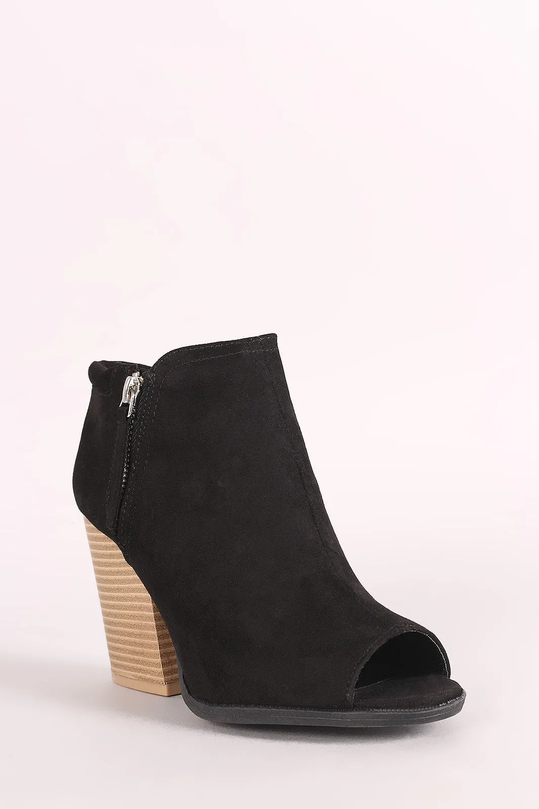 Qupid Suede Zip-Up Chunky Heeled Ankle Boots