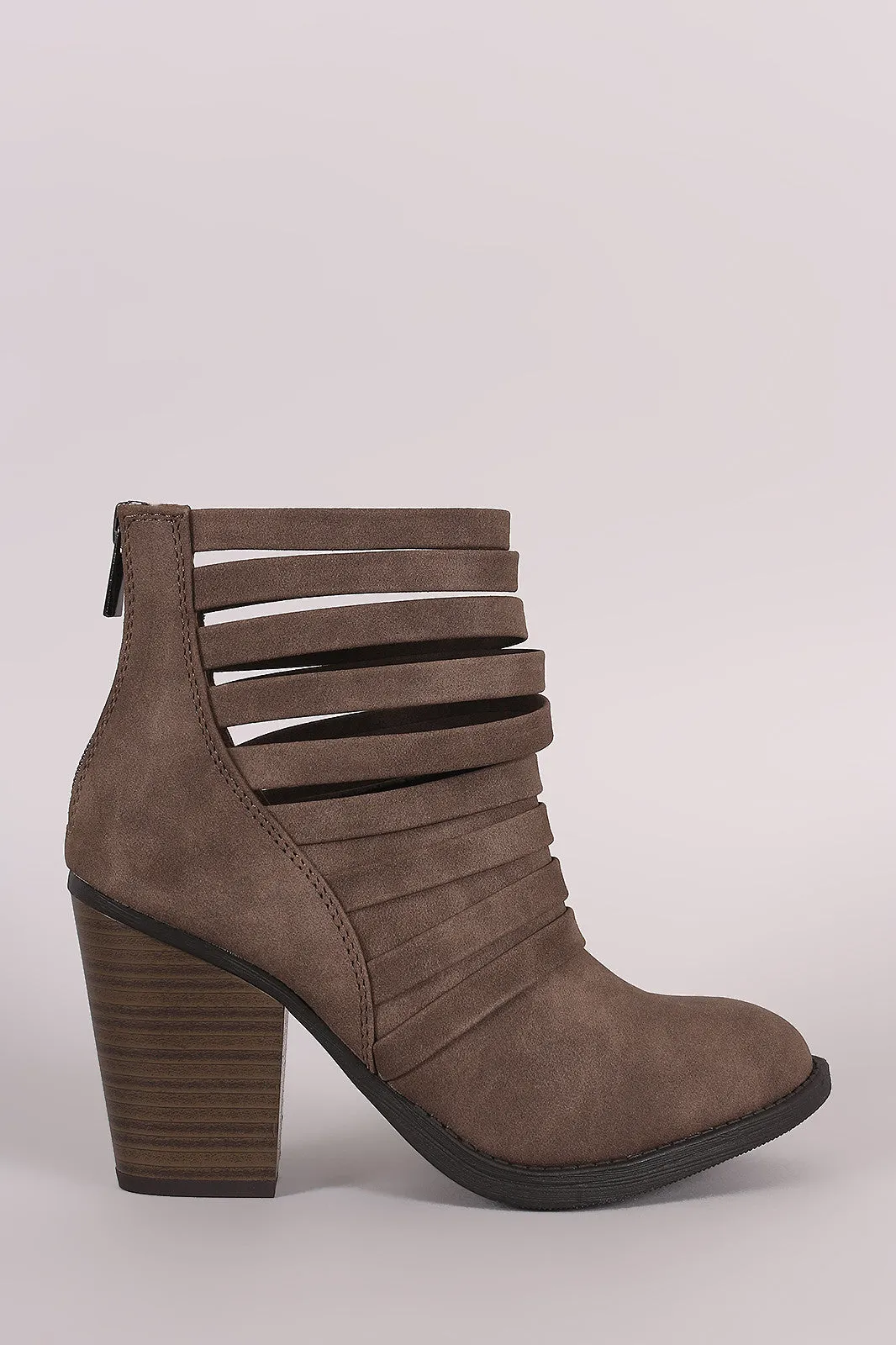 Soda Distressed Strappy Cuff Chunky Heeled Booties