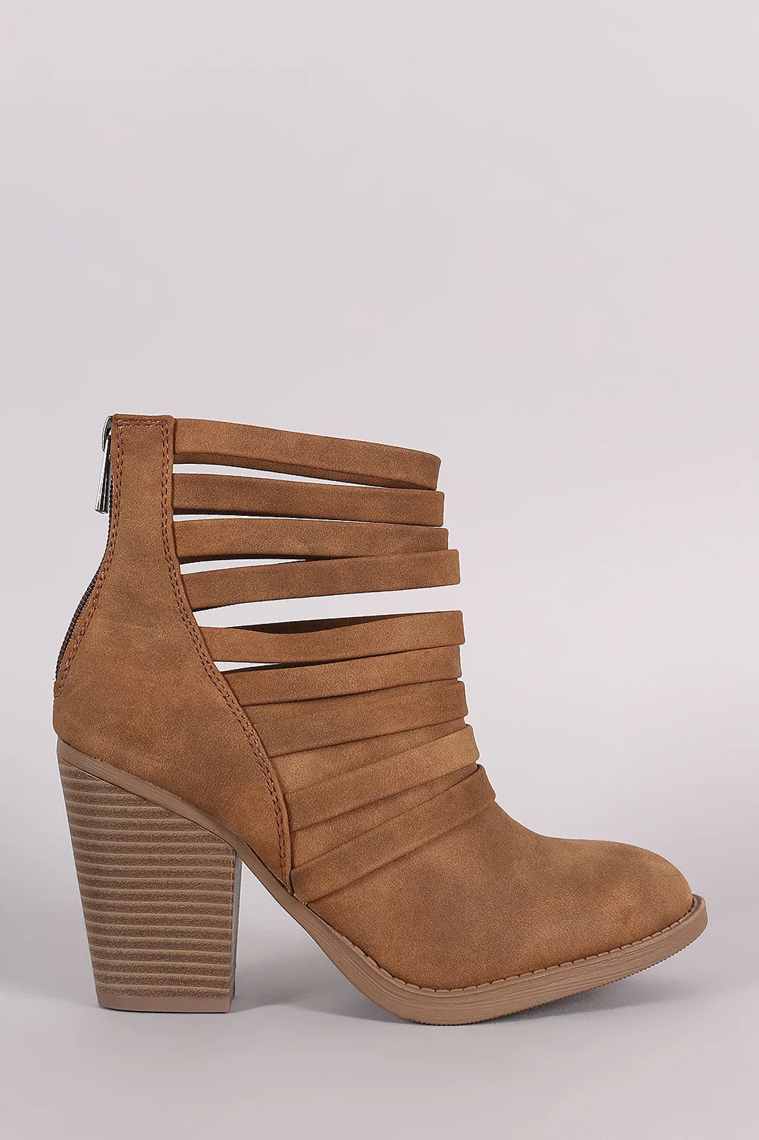 Soda Distressed Strappy Cuff Chunky Heeled Booties