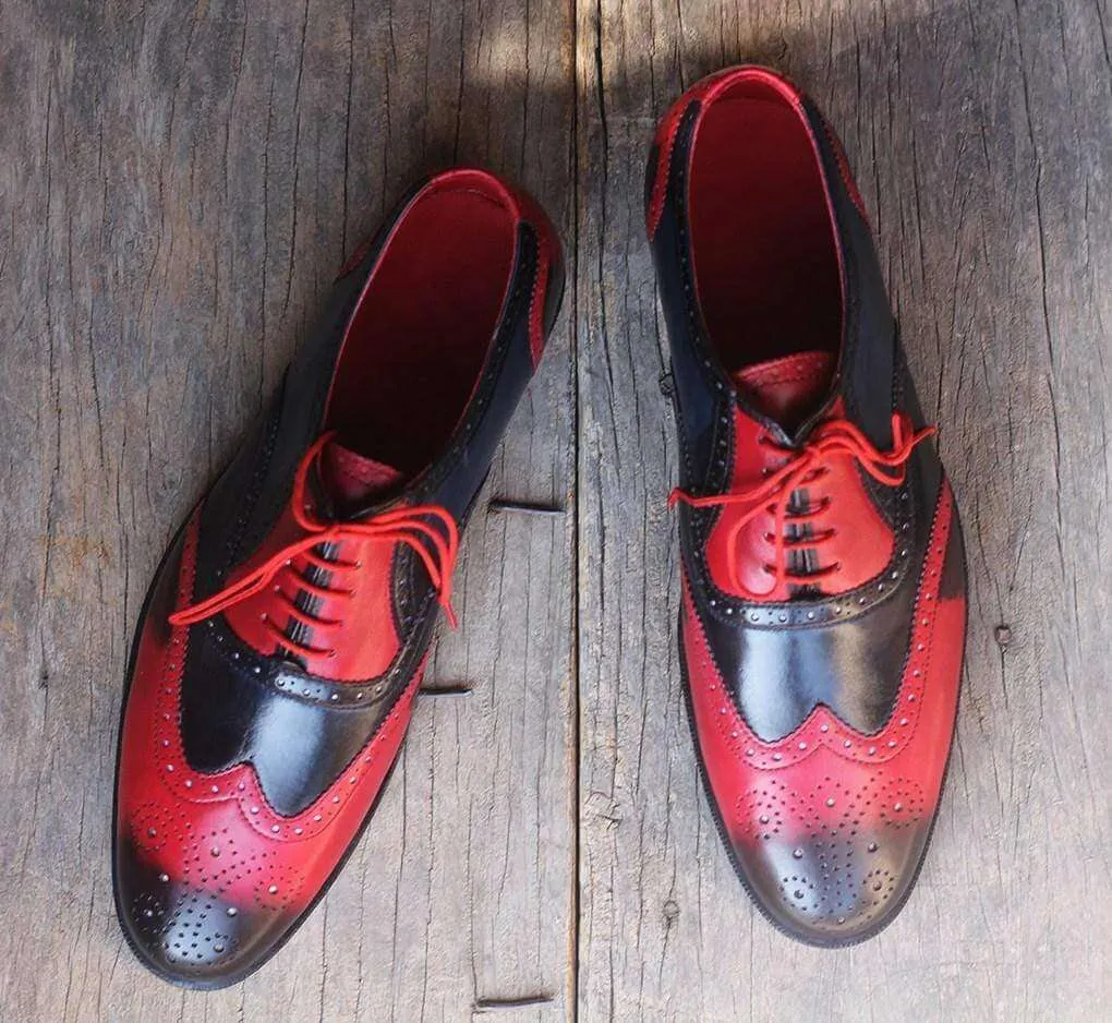 Two Tone Wing tip Brogue Leather Shoes For Men's